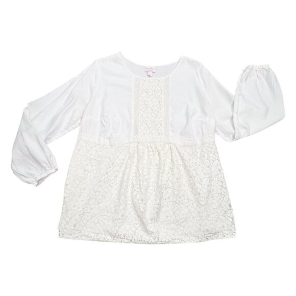 Isabel Maternity Babydoll Ecru Lace Long Sleeve Blouse Women's Sz XL - Picture 2 of 7